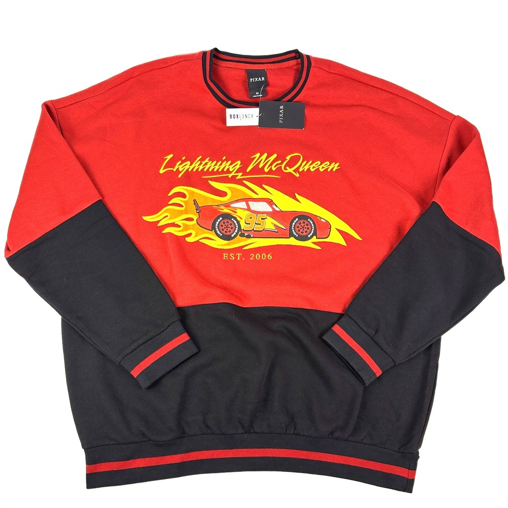 NWT Disney Pixar Lightning McQueen Color Block Sweatshirt Mens 2X Red Black Crew